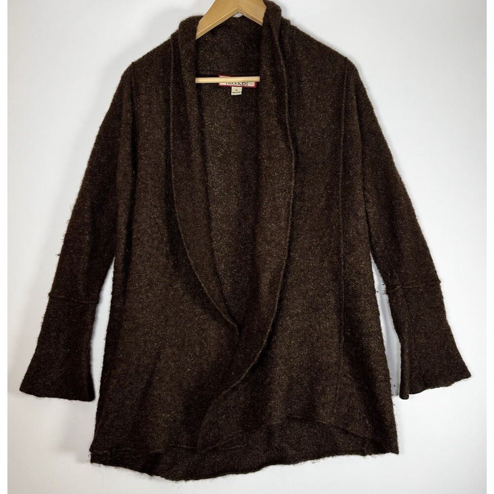 Beyond Threads Baby Alpaca Cardigan Sweater Womens Small Brown Open‎ Front Peru